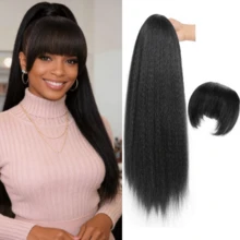 Synthetic Hair Ponytail With Bangs - Long Straight Hair Ponytail Extension For Daily Wear And Party - Multicolor - View 12