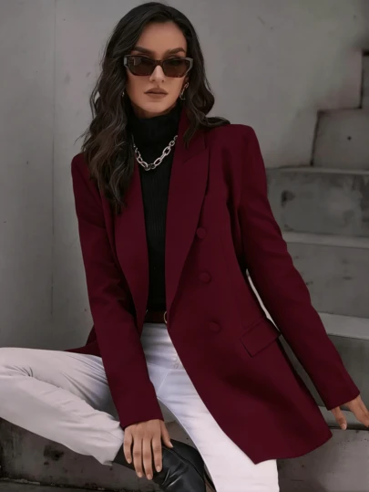 Blazer alfaiataria feminina elegante casaco liso 6 botões linda verão manga longa