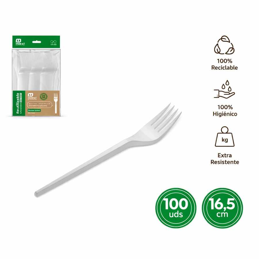 Kynley Bộ dao nĩa, nĩa, thìa dùng một lần bằng nhựa, 100 chiếc – Có thể tái sử dụng, bền, đóng gói hợp vệ sinh, không chứa BPA ✅ Giao hàng tại Tây Ban Nha trong vòng 48/72 giờ - TENEDOR 16.5CM*100U - Xem 1