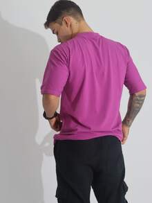 Kit 2 Men's Oversized T-Shirt Streetwear Plain Cotton Basic Collar - Bụi tím - Xem 4