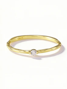 Flyleaf 1枚925纯银极简奢华18K镀金多层扭曲纹理人造锆石女士精致戒指，珠宝 - 金色 - 查看 15