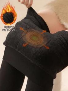 Women's Thick Warm Tights, Thermal Lining Leggings, Comfortable 80/220g Winter Warm Pantyhose - Black - View 3