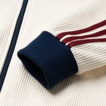 Adidas Originals Stand Collar Zipper Striped Knit Jacket For Men - White - View 4