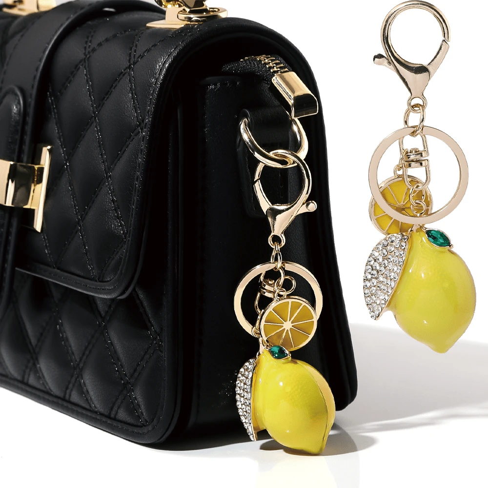 1pc Cute Rhinestone Lemon Keychain Summer Fruit Metal Lemon Slice Bag Accessories Ideal Gift For Friends Lightweight And Luxurious