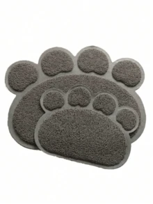 1pc PVC Anti-Slip Pet Cat Litter Mat, Paw Print Design, Dual Use As Litter Box Mat & Feeding Mat - Multicolor - View 4