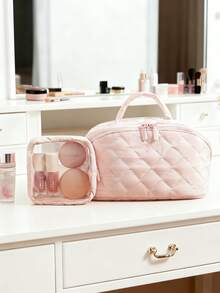 2pcs Cosmetic Bag Set, Large Capacity Dustproof Portable Makeup Bag, Makeup Brush Organizer, Multi-Functional Travel Toiletry Bag - Multicolor - View 10