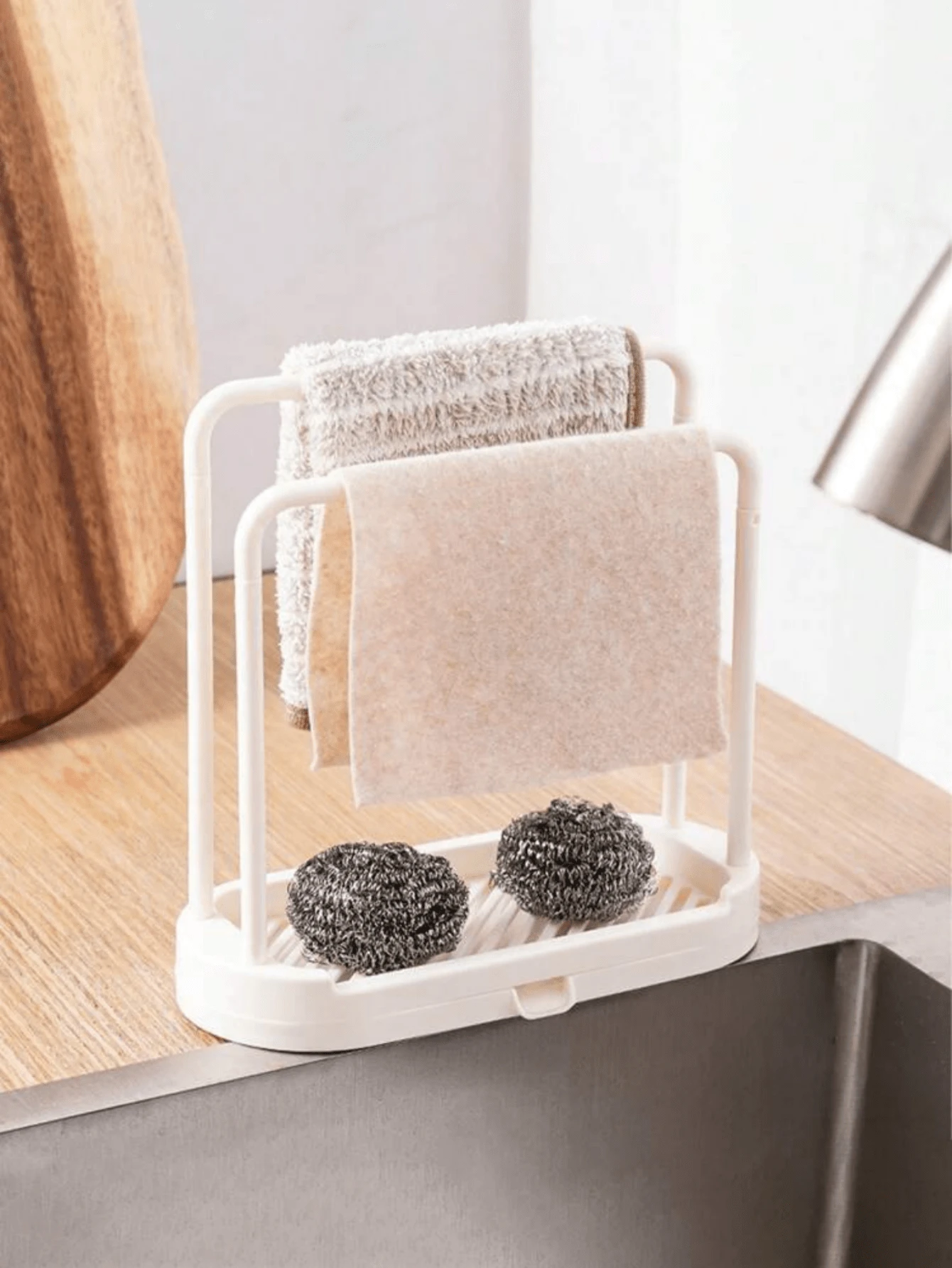1pc White /Grey Kitchen Sink Rack Tray Organizer Stand,Kitchen Countertop Rust Proof Sink Accessories ,For Sponge, Dish Cloth, Rag, Brush, Scrubber Storage Holder. - View 1