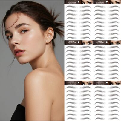 6 Sheets 66 Pairs Black 4d Hair-Like Waterproof Eyebrow Tattoos Stickers Transfers Temporary Brow Tattoo Peel Off Grooming Shaping Sticker In Arch Style