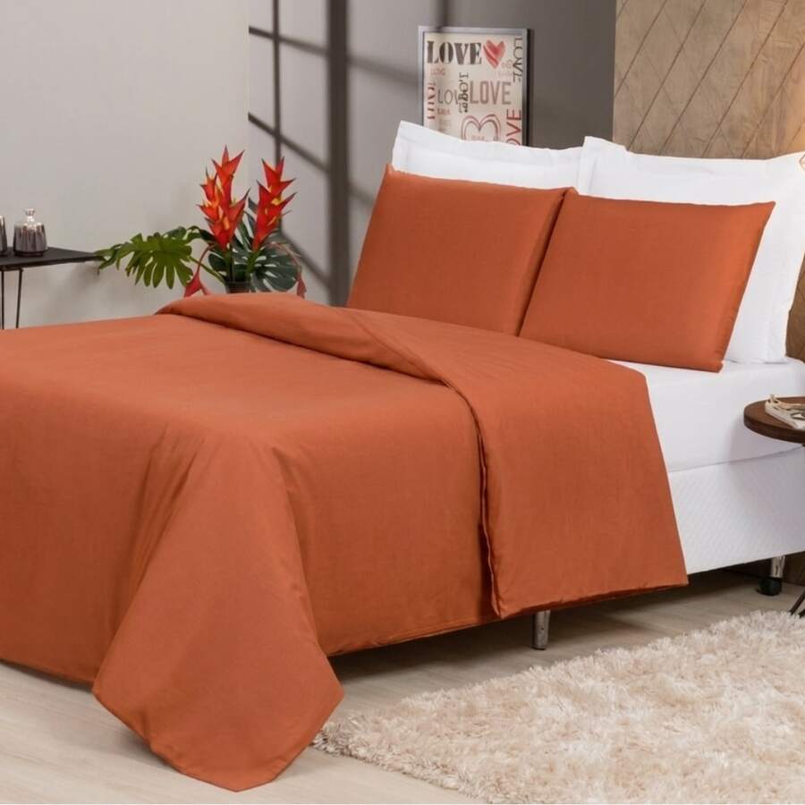 Capa Para Edredom Duvet Avulsa Solteiro, Queen e King 400 Fios Micropercal Antippiling Lisa - Terracota - Visão 1