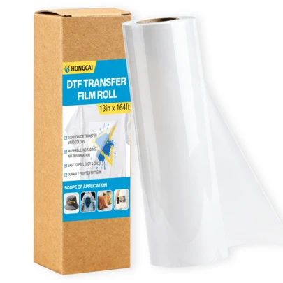 DTF Transfer Film Roll 13" X 164', Double-Sided Matte Transparent Pre-Treated PET Heat Transfer Paper, Cold Peel/Hot Peel, Compatible With Inkjet Printers, Direct Printing On T-Shirt Fabrics