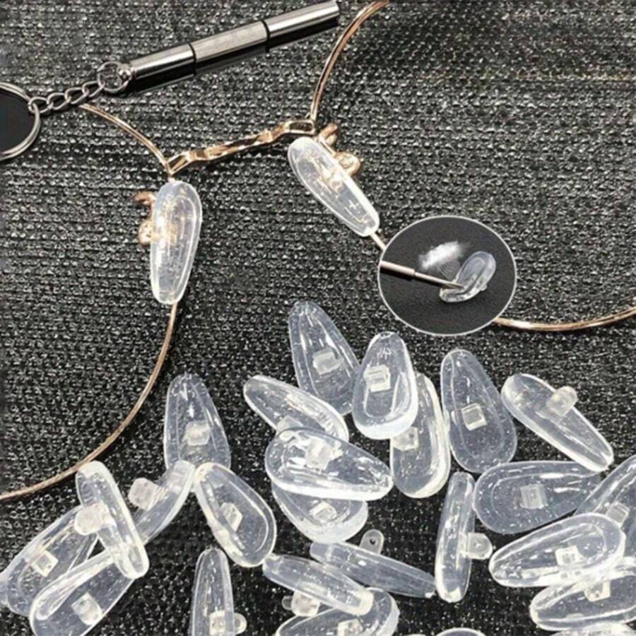 10 pezzi/set Cuscinetti nasali in silicone trasparente per occhiali, cuscinetti per il ponte del naso antiscivolo e confortevoli, adatti per la riparazione e la sostituzione di occhiali, con imbottitura morbida, accessori per occhiali - Multicolore - Visualizzare 1