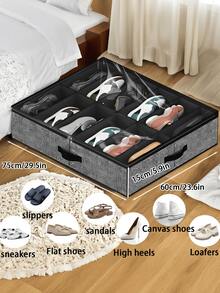 2Pcs Large Under Bed Shoe Organizer,29.3x23.6x5.9Inches Sturdy Under Bed Shoe Storage Organizers Boxes Fit Total 24 Pairs, Large Capacity Storage Bag,Quilt Travel Moving Storage Packing Bag,For Home, Closet Organization And Storage, Storage Organizer - Multicolor - View 3