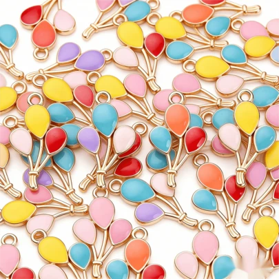 5/10/20个装 可爱多彩生日快乐珐琅气球吊坠 可爱黄色粉色红色金色合金金属吊坠 适用于DIY珠宝制作 手工项链和耳环 手工DIY工艺配件