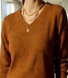 WOMEN'S V-NECK SWEATSHIRT KNITTING LONG SLEEVE WINTER BASIC MODAL - 焦糖 - 查看 1