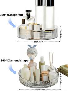 360°旋转化妆品收纳盒，大容量透明托盘化妆品整理盒，适用于保湿霜、香水、化妆品、洗面奶等，可用作梳妆台收纳盒、房间装饰、圣诞节和万圣节礼物、女孩房收纳盒、珠宝盒、香水架 - 無色 - 查看 10