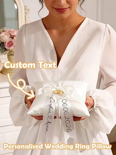 وسادة خاتم الزفاف الأبيض المخصصة، وسادة حامل خاتم الزفاف على الطراز الغربي، حامل خاتم الخطوبة، مناسبة لأنواع مختلفة من هدايا الزفاف، ديكور مراسم الزفاف، يمكن استخدامها كحامل خاتم المراسم، هدية تذكارية للزوجين، وسادة خاتم أبيض، هدية زفاف مخصصة