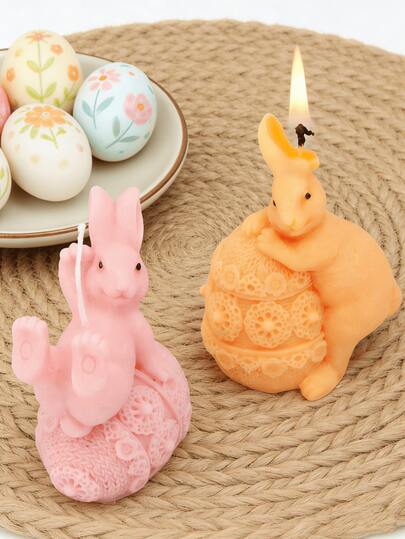 3D复活节兔子蕾丝蛋硅胶模具，可重复使用可爱兔子针织纹理DIY工艺模具，适用于蜡烛制作、肥皂制作、树脂浇铸和春季家居装饰香薰蜡烛饰品
