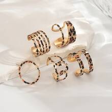 5pcs Fashionable Elegant Vintage Personalized Sexy Line Leopard Print Design Open Ring Set, Suitable For Women's Daily Wear - Multicolor - View 4