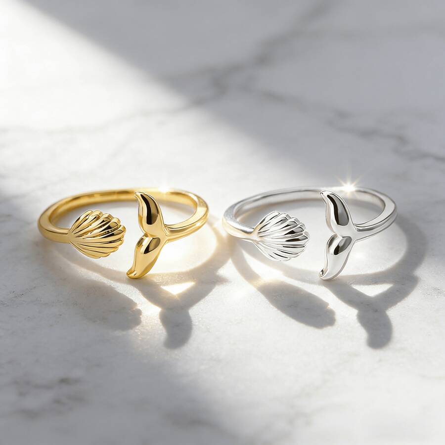 1枚可调节海洋主题贝壳设计时尚戒指，简约风格，适合通勤，春夏珠宝礼品 - 貝殼 - 查看 1