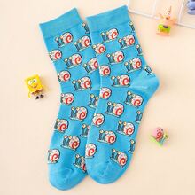 SpongeBob SquarePants 1双男女通用可爱卡通蜗牛图案提花中筒袜，运动风，四季皆宜，欧美尺码，舒适透气耐穿，色彩鲜艳，适合日常穿着，优质面料，不闷热 - 彩色 - 查看 4