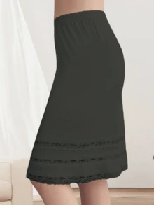 QING ROU Women's Lace Trim Slip Skirt, Fashionable Underskirt To Prevent Transparency And Exposure - Black - View 1