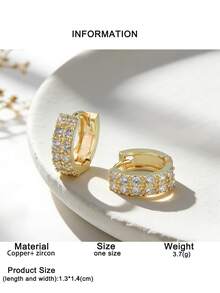 1 Pair Elegant Double-Row Cubic Zirconia Yellow Earrings - Gold - View 5