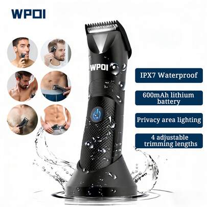 WPOI Men's Body Hair Trimmer - Electric Groin And Body Groomer, Suitable For Trimming Beard, Face, Body And Intimate Areas, Waterproof Wet/Dry Use, Ceramic Blades, USB Rechargeable, Perfect Gift For Men