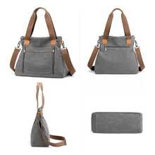 Bolso tote multifuncional de lona de gran capacidad para mujer - Gris - Ver 5