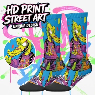 Tất nam in 360 độ cực chất - Tất cổ cao phong cách đường phố, nghệ thuật đường phố, thiết kế độc đáo, họa tiết hài hước, tất đôi, tất thời trang phong cách hip hop, phù hợp cho mặc hàng ngày, ngày lễ, dự tiệc, làm quà tặng.