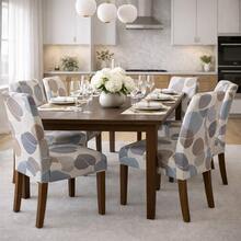 Chair Cover Set For 6 People, Kitchen/Dining Room, Printed Gel Knit - 藍色有機 - 查看 1