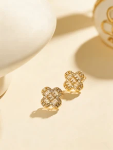 2只时尚奢华四叶草耳钉，小众设计，适合女性日常佩戴、休闲、派对、节日礼物 - 彩色 - 查看 6