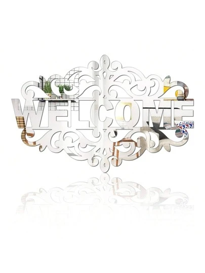 欢迎图案自粘镜面墙贴 - 1毫米厚 - 适用于卧室、客厅、浴室装饰，以及婚礼、生日派对用品