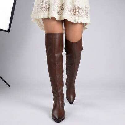 Bota Over The Knee Bico Fino Feminina Cano Alto Montaria Inverno
