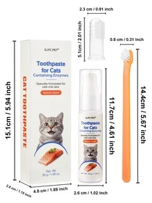 3件套猫咪口腔护理套装：鲑鱼酵素牙膏、软毛牙刷和硅胶指套牙刷 - 全面口腔卫生护理套装，去除牙菌斑、控制牙垢、保持口气清新 - 彩色 - 查看 8