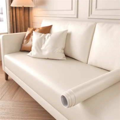 1 Roll, Solid Color Leather Peel And Stick Wallpaper, White, White Texture, Waterproof And Oil-Resistant PVC Wallpaper, Kitchen Accessories, Removable And Reusable, For Home Decor, Wallpaper Sticker, Art Wall, Wall Decor, Simple Renovation Style, Self-Adhesive