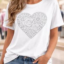 Camiseta de algodón para mujer, camiseta blanca con estampado de corazones de encaje y rosas, ideal para uso diario, regalos de cumpleaños, regalos de Navidad, regalos de Halloween o como camiseta conmemorativa para amigos o seres queridos. También es adecuada como suéter. Entrega rápida. - Blanco - Ver 6