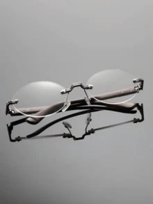 1 par de gafas con montura metálica ovalada sin borde y lentes transparentes, unisex - yinping - Ver 5