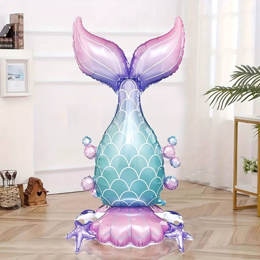 1pc 61-Inch Oversized Mermaid Tail Shaped Aluminum Foil Balloon With Star And Tail Decor, Suitable For Birthday, Graduation, Wedding Celebration - View 1