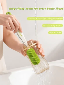 Detachable Multifunctional Baby Silicone Bottle Brush Set, 360° Cleaning Brush For Bottle, Nipple & Straw, Baby Feeding Cleaning Tool,7-In-1 Set - Green - View 6