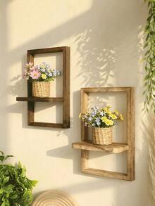 1pc Rustic Wooden Floating Shelf, Wall Mounted Storage Rack In Farmhouse Style For Bedroom, Kitchen, Bathroom, Small Wall Hanging Decorative Organizer - Multicolor - View 7