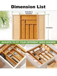 1pc Adjustable Bamboo Drawer Organizer,Retractable Knife And Fork Division Organizer Box,Drawer Type Tableware Storage Box,For Utensils And Silverware - Expandable Cutlery Tray For Kitchen, Bedroom, And Living Room1pc Adjustable Bamboo Drawer Organizer,Retractable Knife And Fork Division Organizer Box,Drawer Type Tableware Storage Box,For Utensils And Silverware - Expandable Cutlery Tray For Kitchen, Bedroom, And Living Room,Mothers Day Gift. - Màu vàng - Xem 2