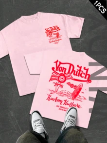 Double Side 180 Pure Cotton Vonn Dutch T Shirt Men's Casual Short-Sleeved T-Shirt, Combining Automotive And Motorcycle Art With Modern Design - Màu Hồng baby - Xem 1