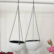 2个复古藤编蜂窝图案悬挂式花篮，两个自吸水悬挂式兰花盆，带链钩，底部有排水孔，适用于家居、阳台、庭院、花园装饰 - 花盆 - 查看 10