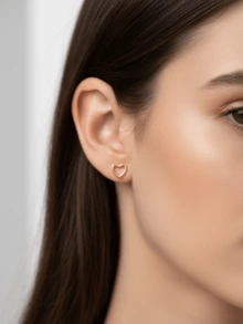 1对耳钉 女士日常情人节简约镂空心形 Y2K 金 - 彩色 - 查看 2