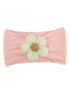 3pcs Baby Elastic Nylon Headbands With Padded Small Flowers, Super Soft Jacquard Headbands, Children Hair Accessories - Rice + Rice + Light Pink - View 3