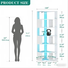 BALCONERA 64x41.5x180 Cm White L-Shaped Corner Bookcase – 7-Tier LED Lighting Storage Shelf, Modern Multifunctional Rack For Home Office - White - View 6