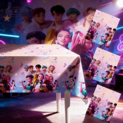 1pc K-Pop Girl Group Theme Birthday Party Disposable Tablecloth, Random Style