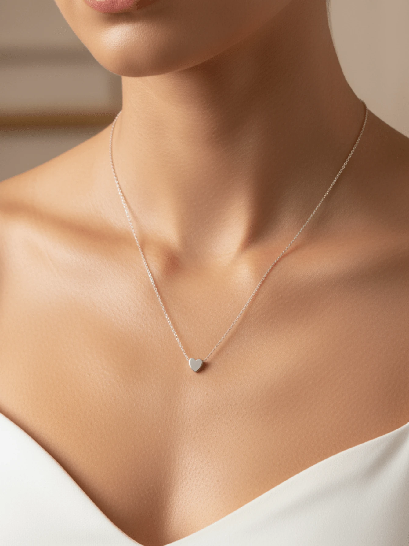 1件项链 女士日常情人节简约心形吊坠 优雅银色 - 銀色 - 查看 1