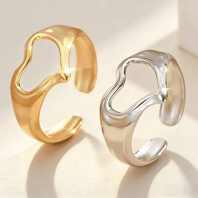1 adet Kalp Şeklinde Ayarlanabilir Açık Yüzük, Minimalist Tasarım, Günlük Kullanım İçin Uygun, Çok Yönlü İlkbahar/Yaz Takı Hediyesi