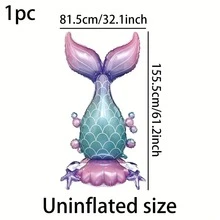 1pc 61-Inch Oversized Mermaid Tail Shaped Aluminum Foil Balloon With Star And Tail Decor, Suitable For Birthday, Graduation, Wedding Celebration - View 5